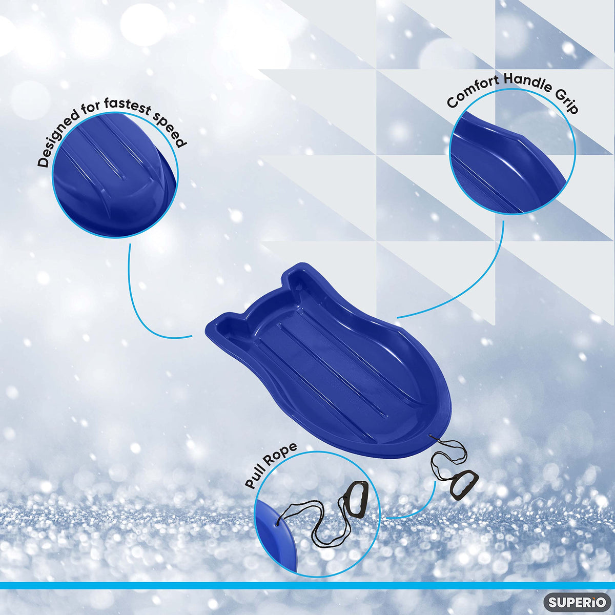 3 Pack Plastic Toboggan Snow Sled with Pull Ropes and Handles V1939