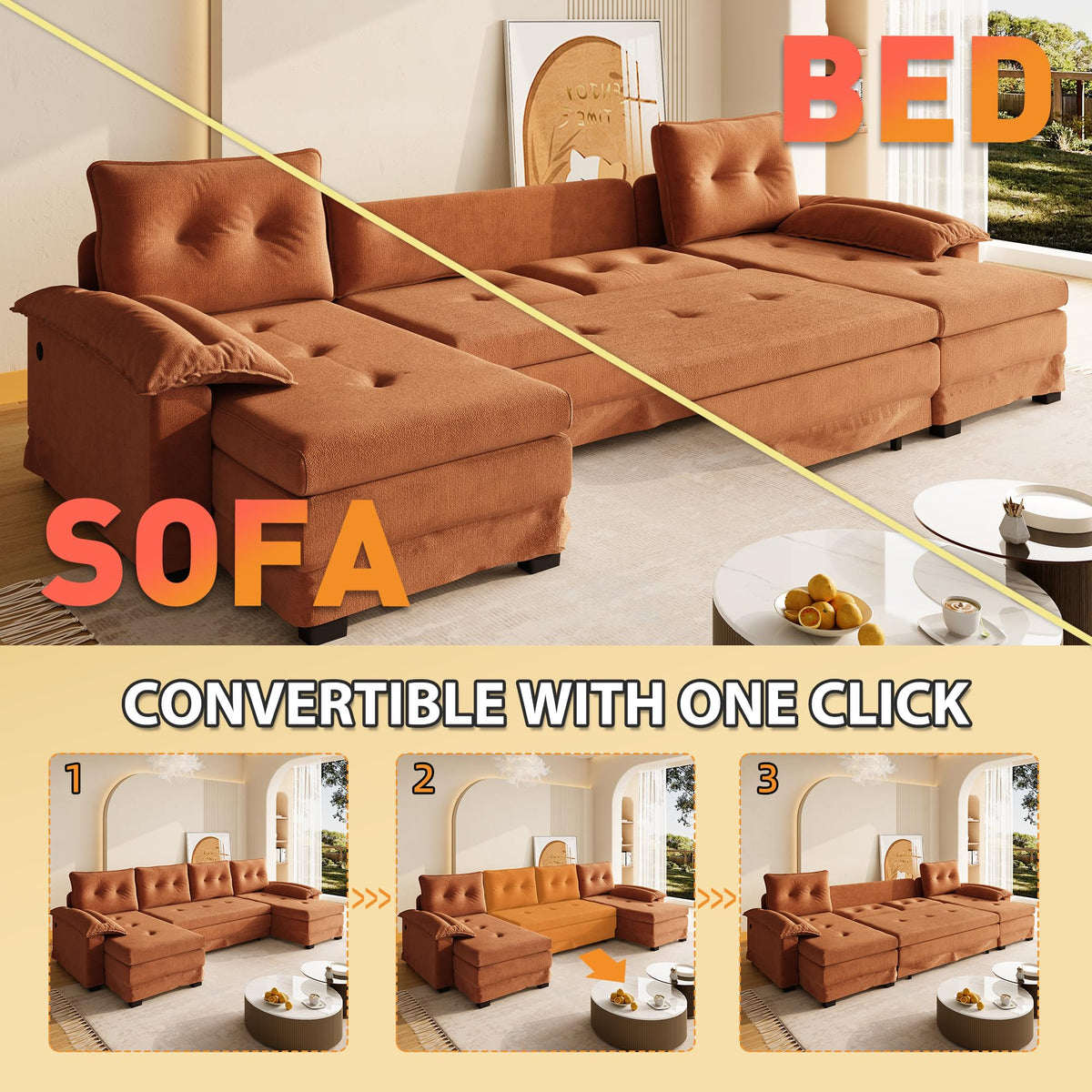 110" 3-in-1 Convertible Sleeper Sofa Bed F1469