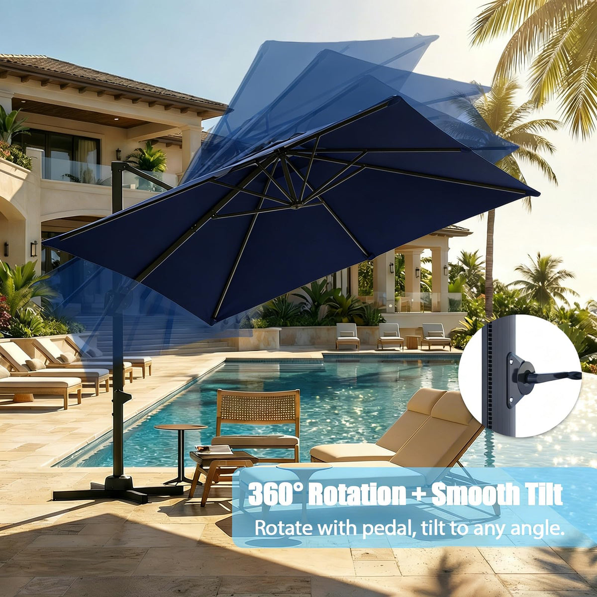 10 ft x 10 ft Navy Blue Cantilever Patio Umbrella D8945