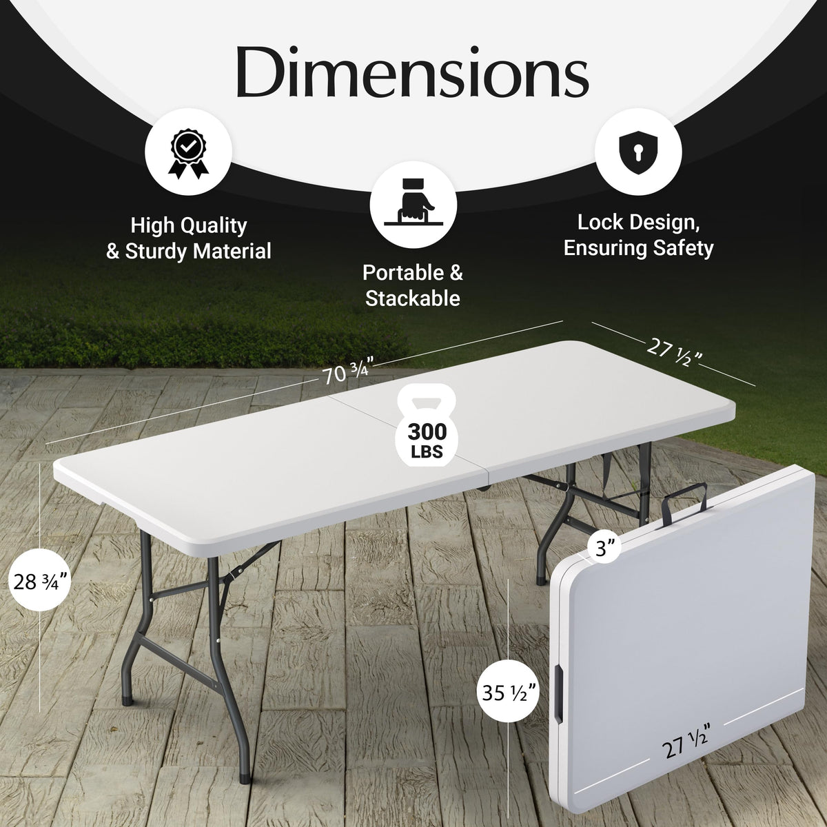 Foldable Table with Steel Legs White W373