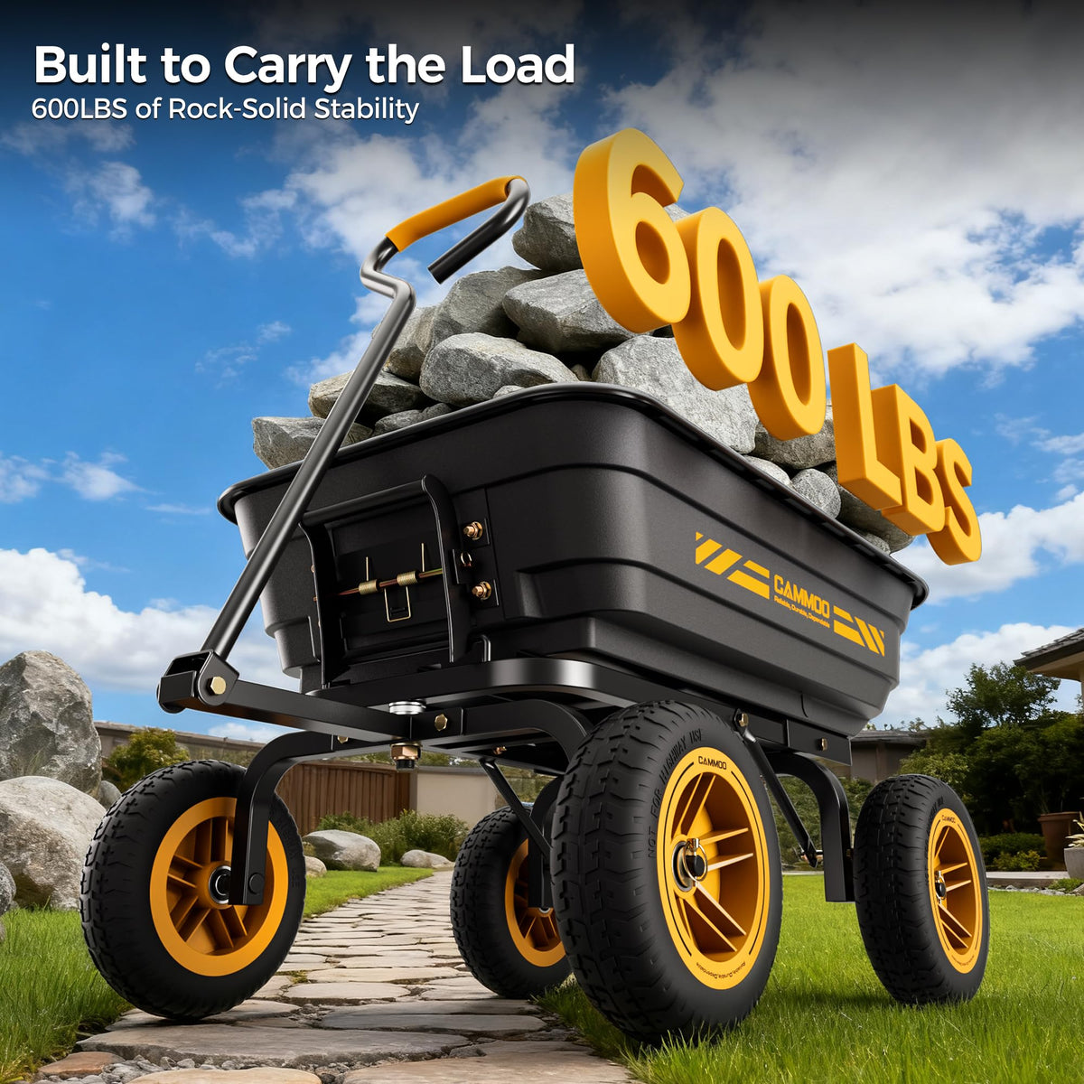 10-in No-Flat Tires 600lb Garden Dump Cart 4 Cu.Ft Wheelbarrow Black S67263