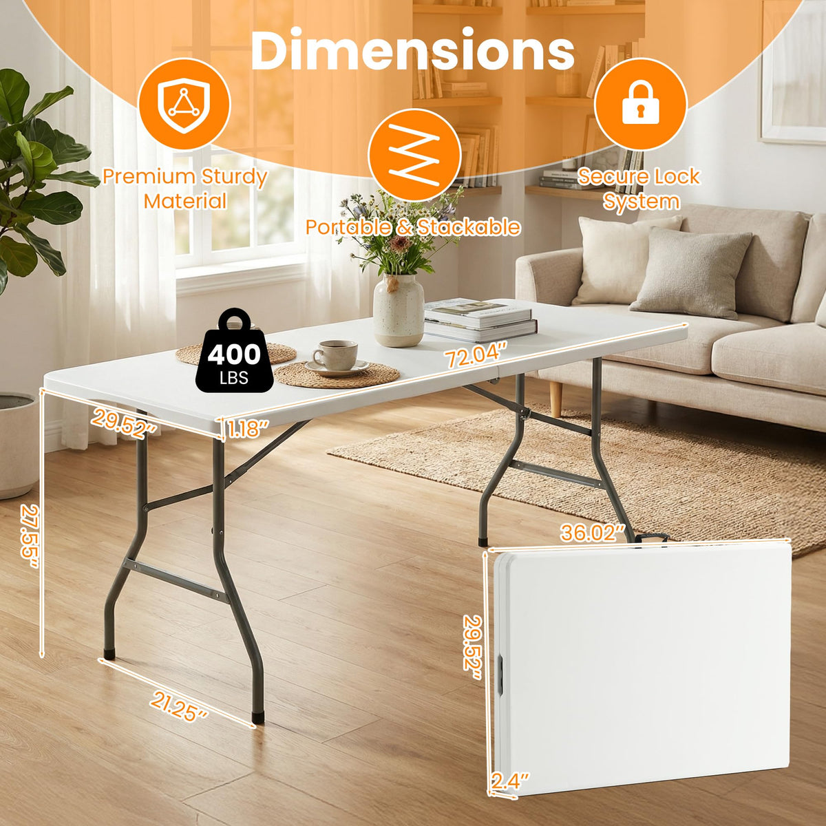 6FT White Portable Plastic Folding Table X7575