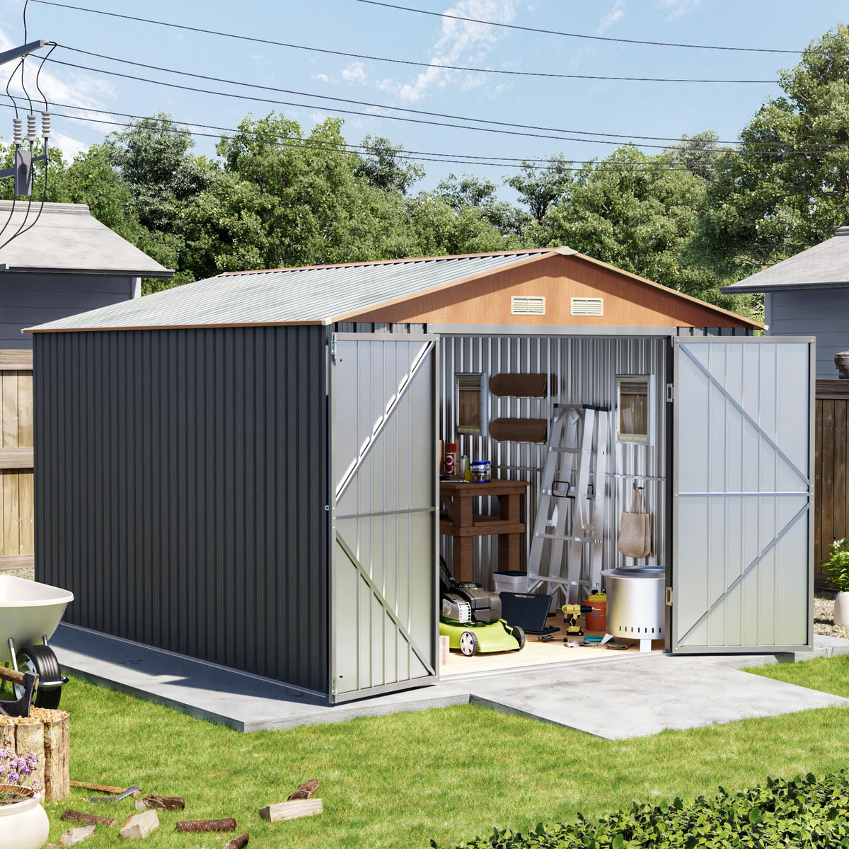 10x12x7.4FT Outdoor Storage Shed with Lockable Doors O42657