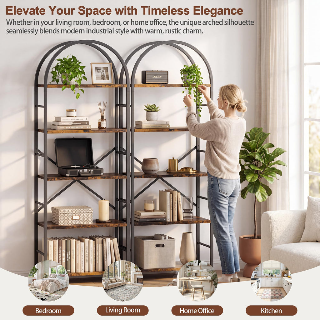 5 Tier Rustic Brown Bookshelf with Metal Frame T25088