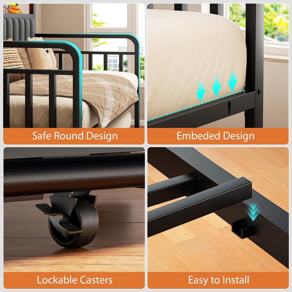 Brown Metal Daybed with Trundle and Storage Headboard Z7701