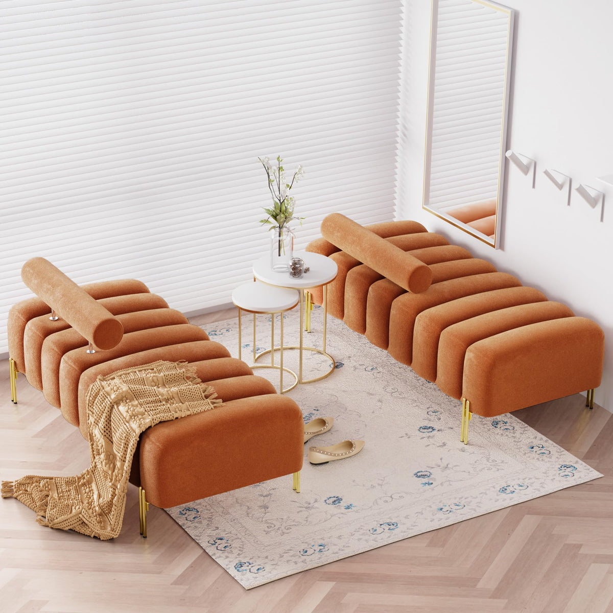 Velvet Upholstered Bench Ottoman with Adjustable Backrest O3154