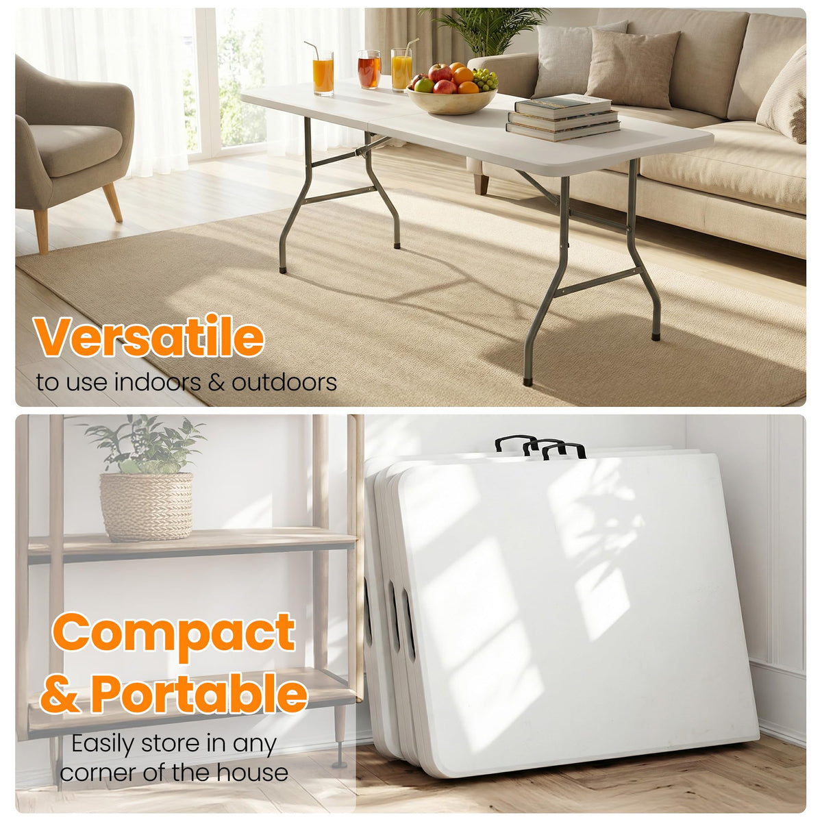 6FT White Portable Plastic Folding Table X7575