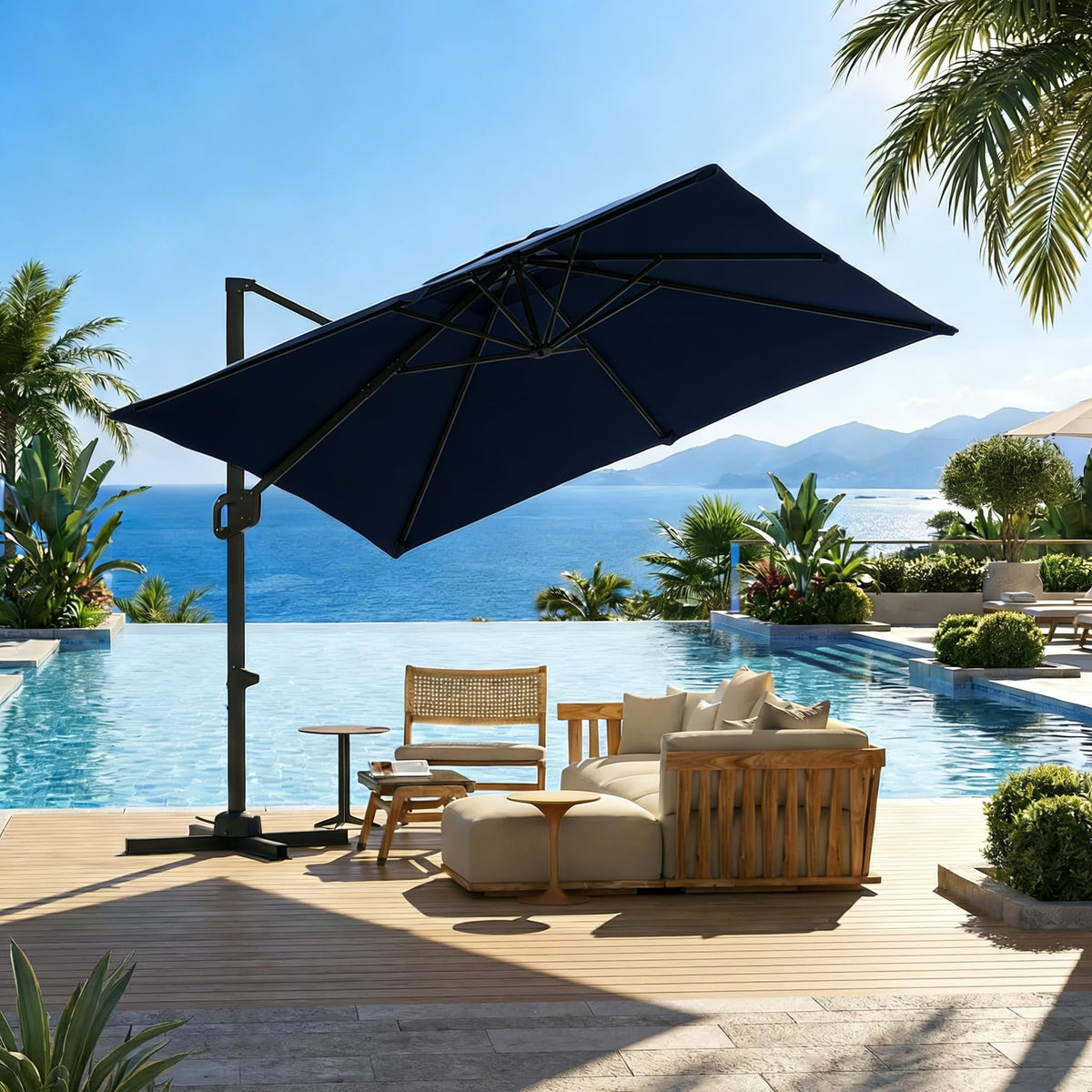 10 ft x 10 ft Navy Blue Cantilever Patio Umbrella D8945