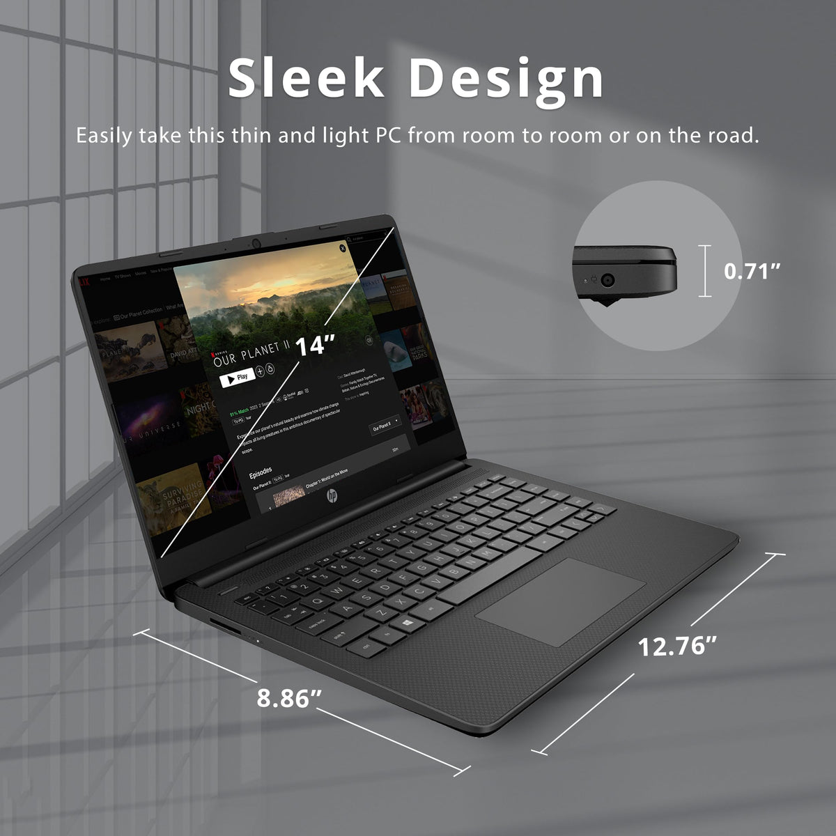 14-inch Laptop, Intel Celeron N4000, 4 GB RAM, 64 GB eMMC, Jet Black M70318