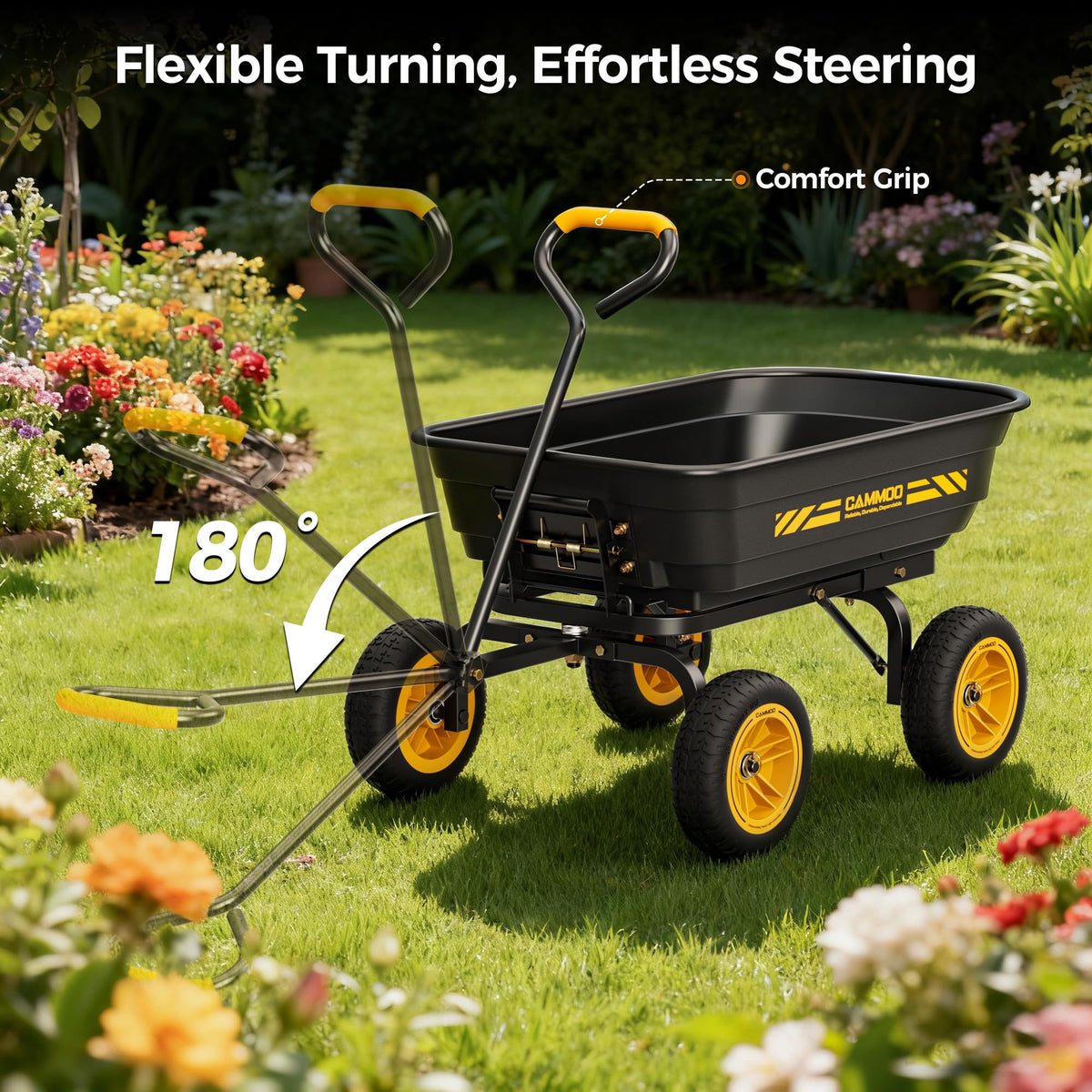10-in No-Flat Tires 600lb Garden Dump Cart 4 Cu.Ft Wheelbarrow Black S67263
