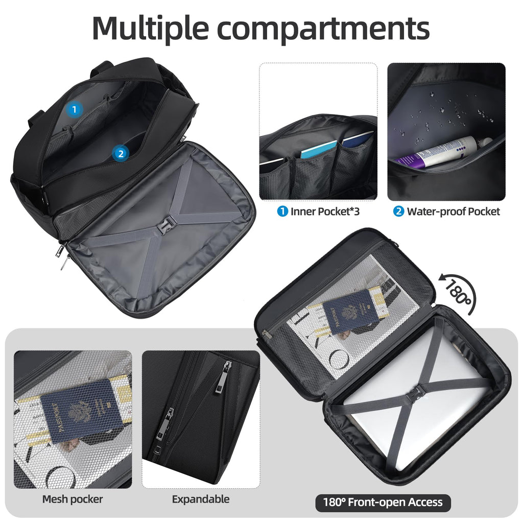 Black Expandable Carry-On Luggage Duffel Bag with Adjustable Strap C571