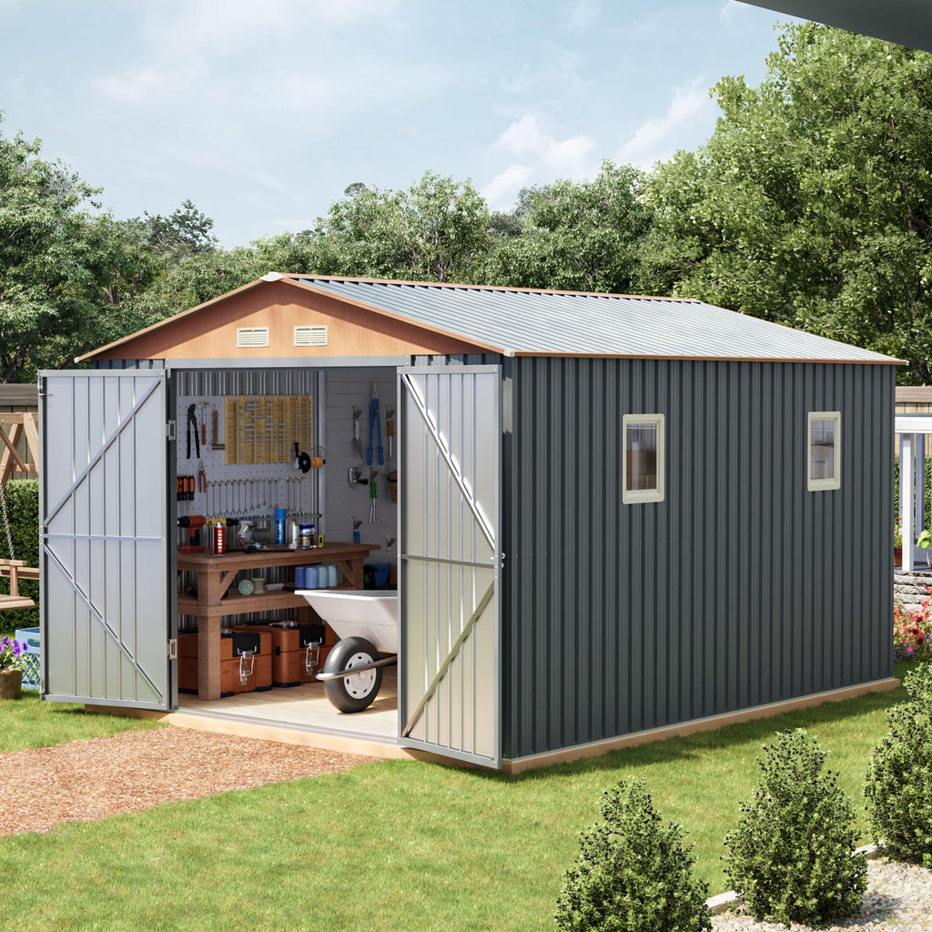 10x12x7.4FT Outdoor Storage Shed with Lockable Doors O42657