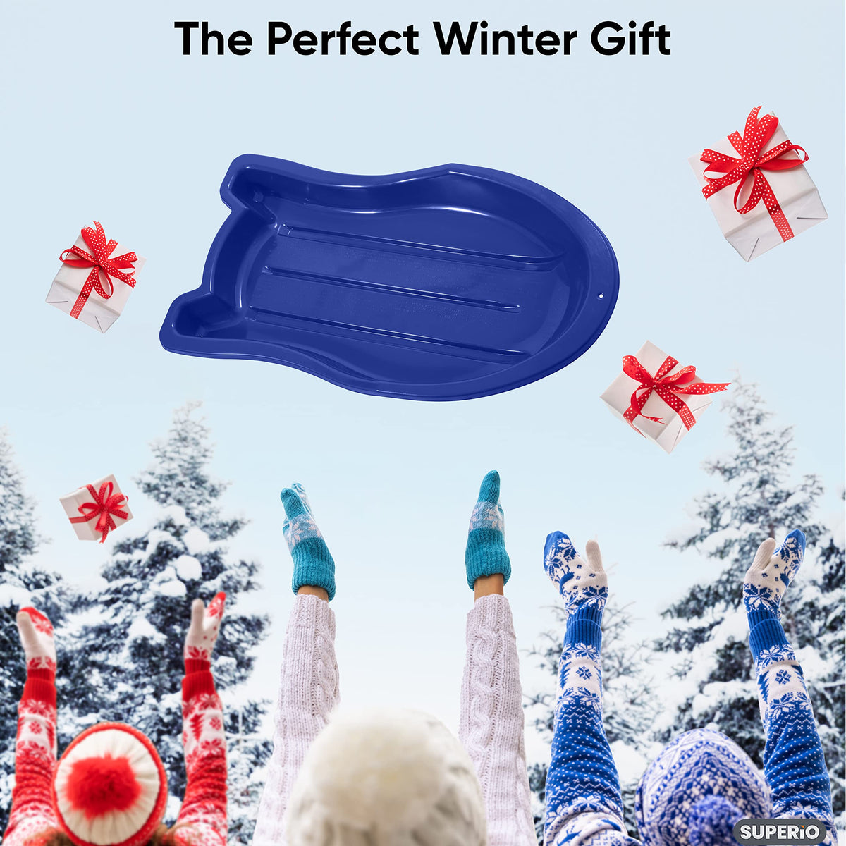 3 Pack Plastic Toboggan Snow Sled with Pull Ropes and Handles V1939