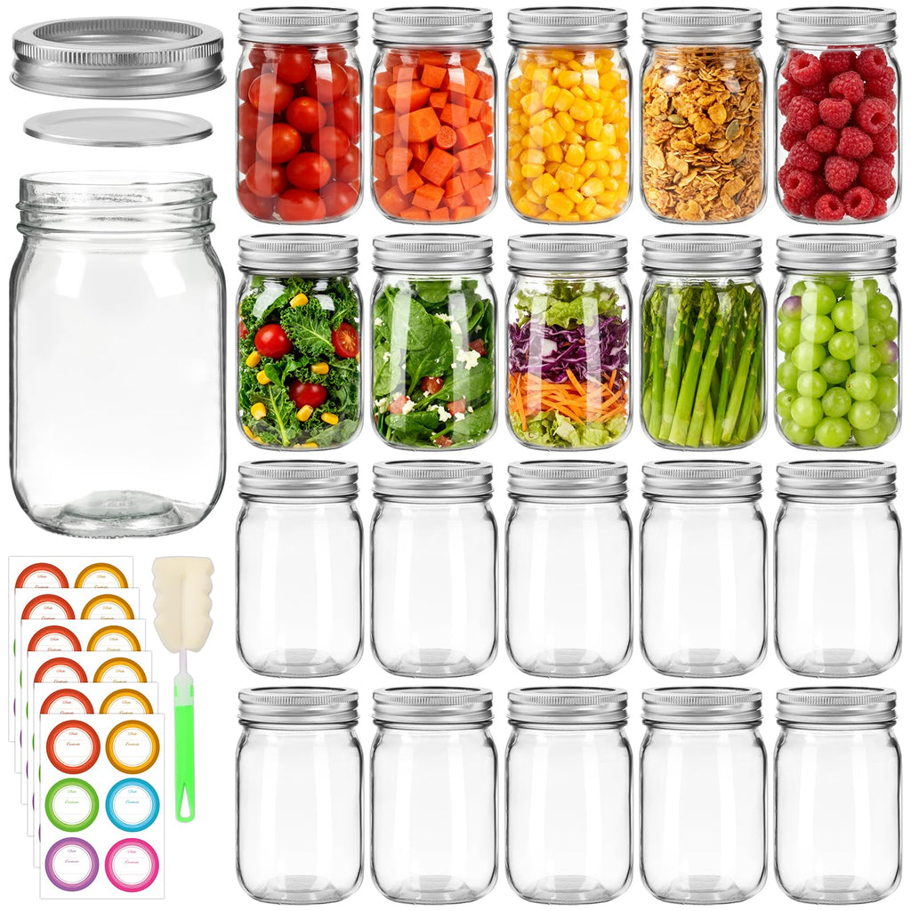 20 Pack 12oz Glass Mason Jars with Lids and Bands J891067