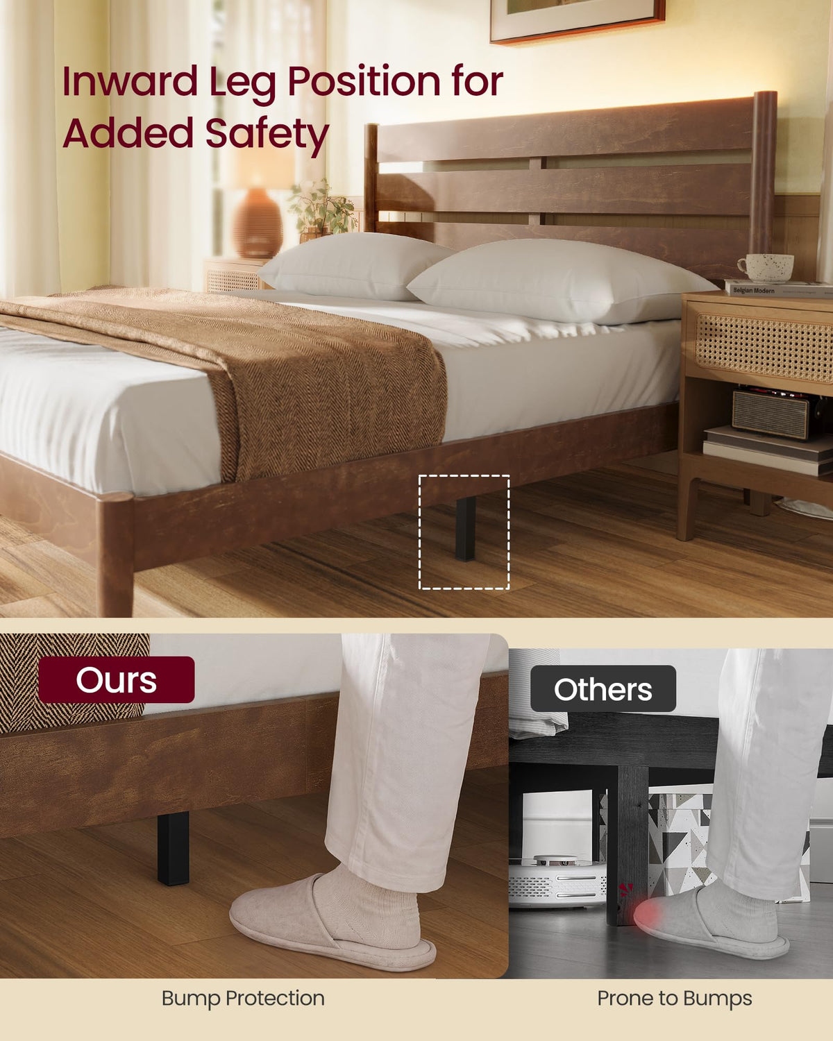 Full Wood Platform Bed with Headboard Storage Shelf J544