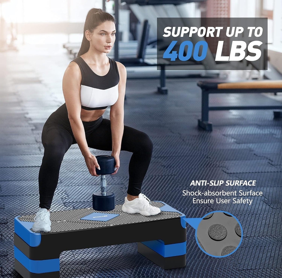 Adjustable Aerobic Exercise Step with 4” 6” 8” Risers W77381
