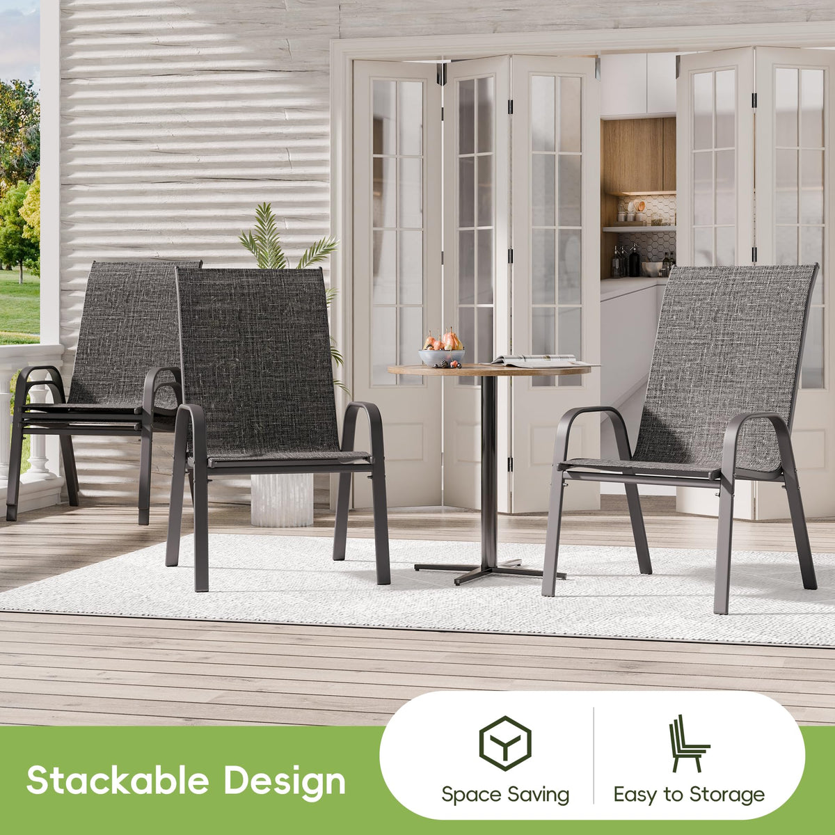 Dark Grey Metal Patio Chairs Set of 4 U79698