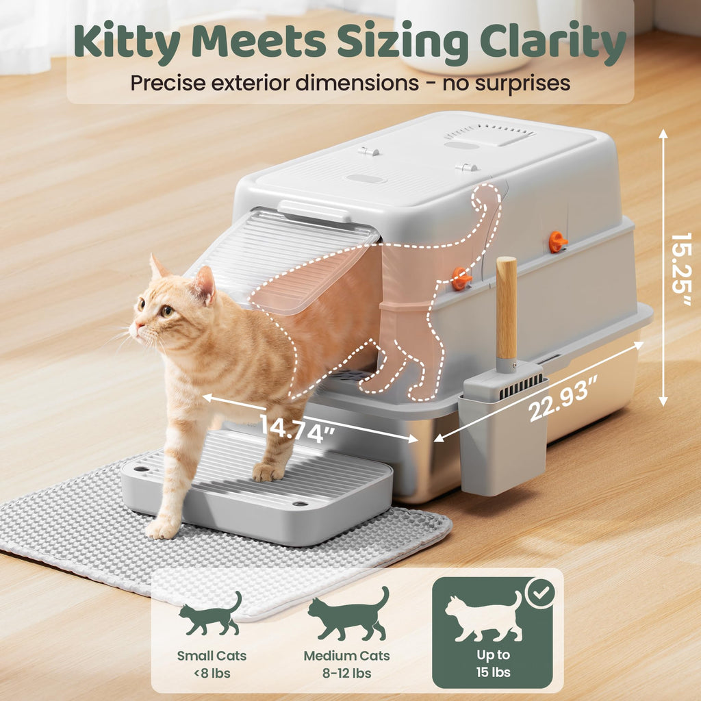 XL Stainless Steel Enclosed Litter Box with Lid W9633