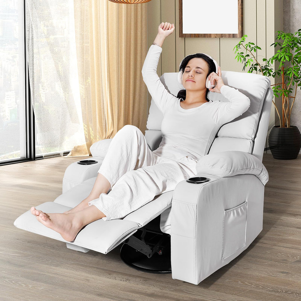 Light Grey Faux Leather Rocking Recliner Chair with Massage and Heat W915875