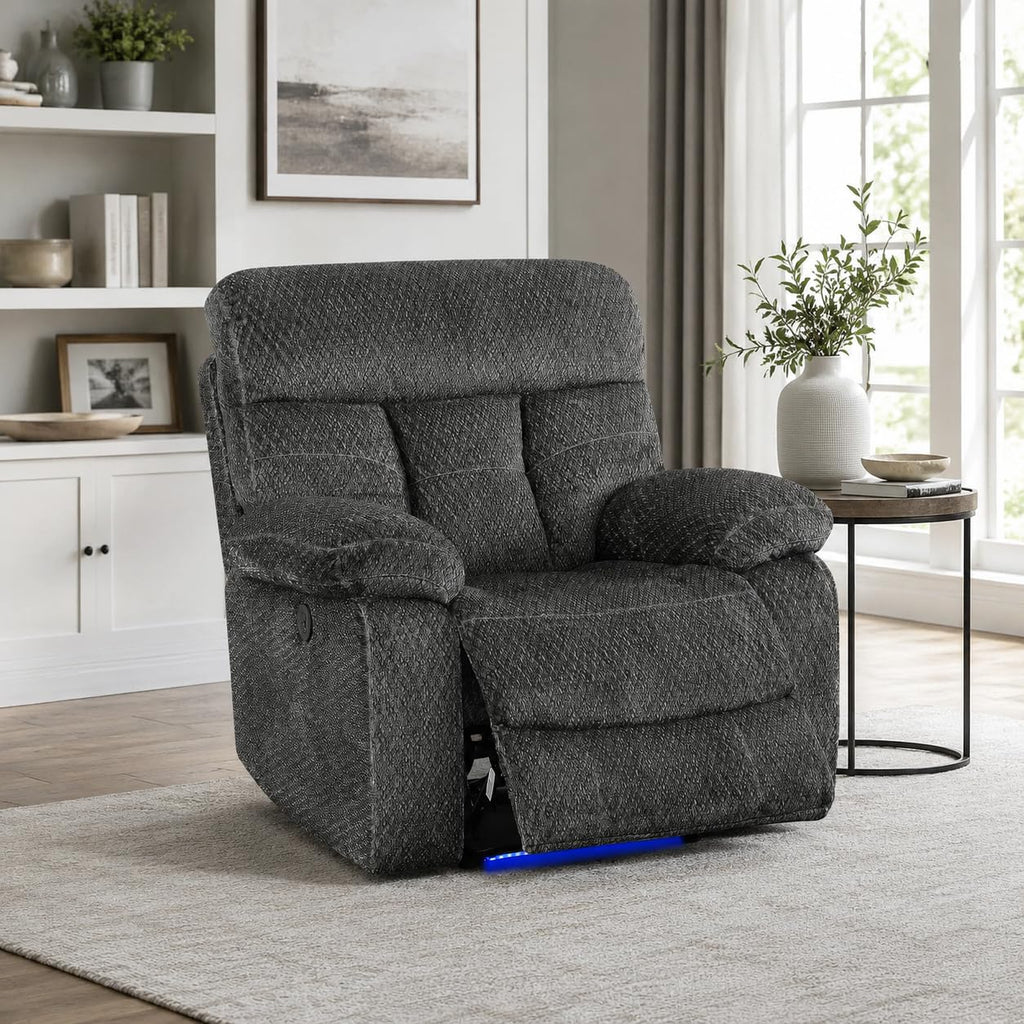 Gray Wool 3 Piece Power Reclining Sofa Set with USB Ports and LED Lights I1930