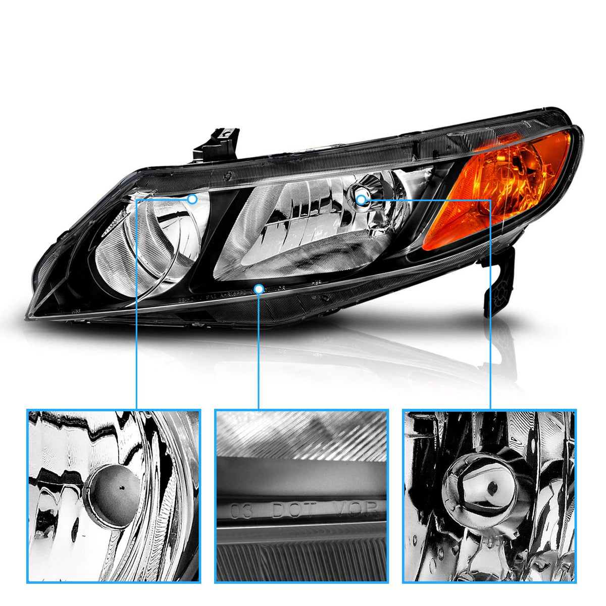 Black Replacement Halogen Headlights Set A26912