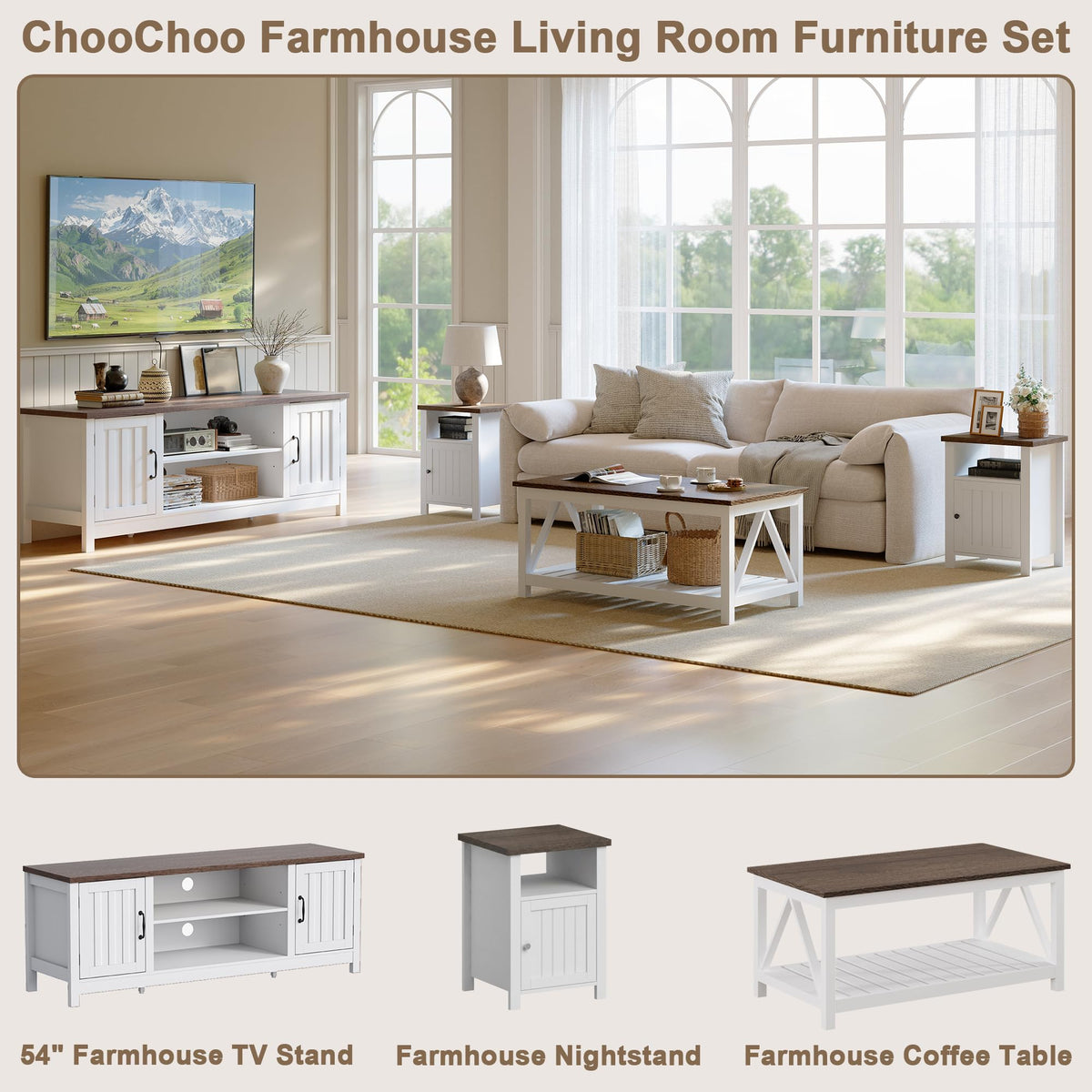 54" TV Stand with Storage Cabinet and Open Shelves F404451