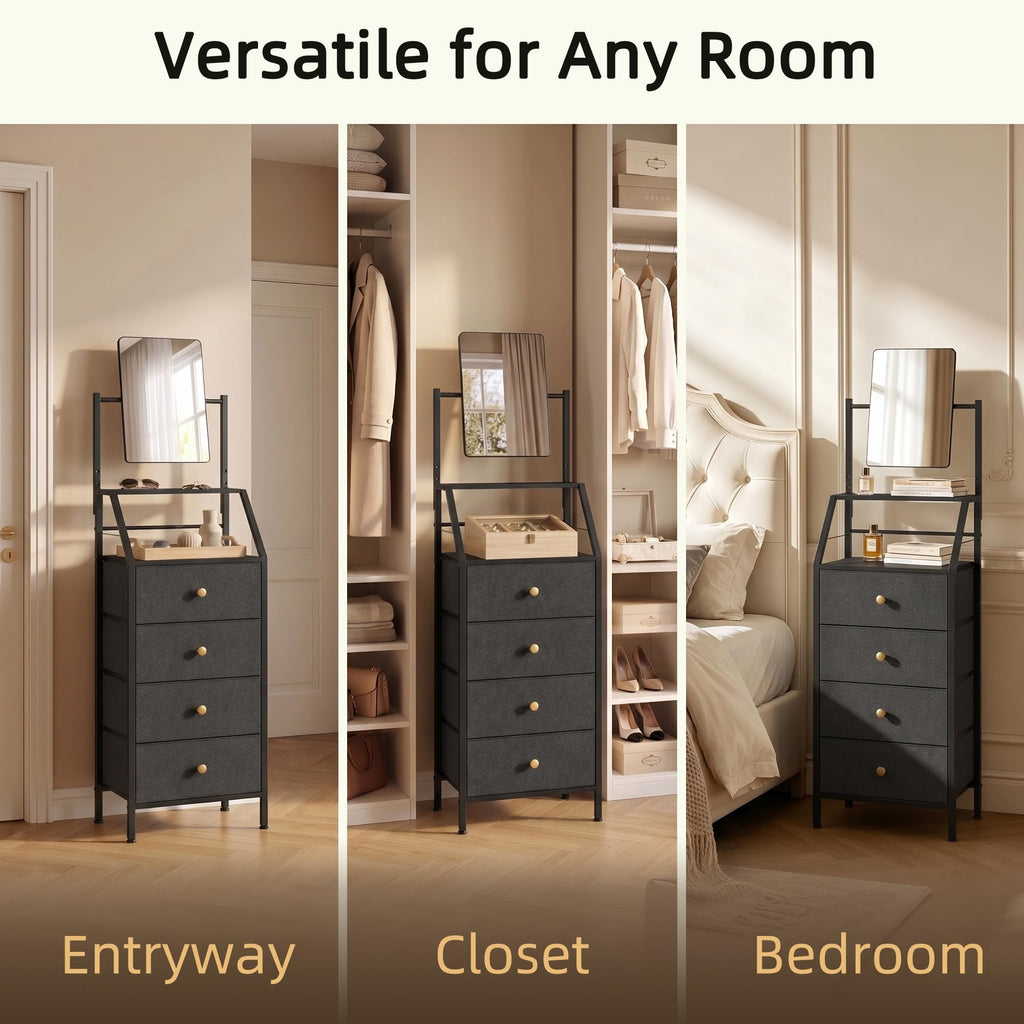 Black 4 Drawer Vanity Dresser with Adjustable Mirror S4620