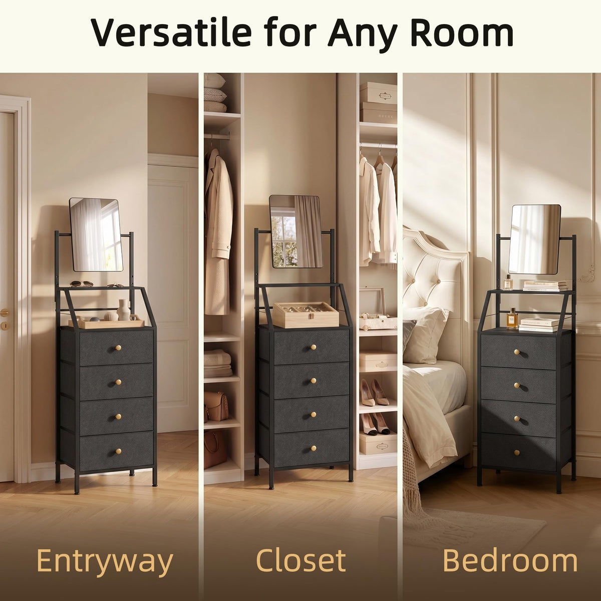 Black 4 Drawer Vanity Dresser with Adjustable Mirror S4620