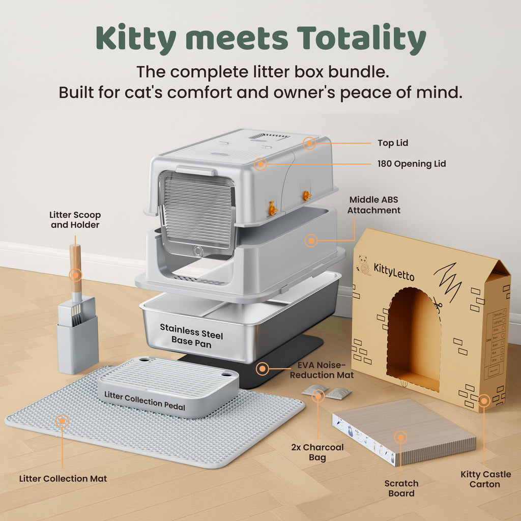 XL Stainless Steel Enclosed Litter Box with Lid W9633