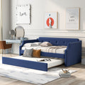 Blue Linen Upholstered Daybed with Trundle Twin Size R4261