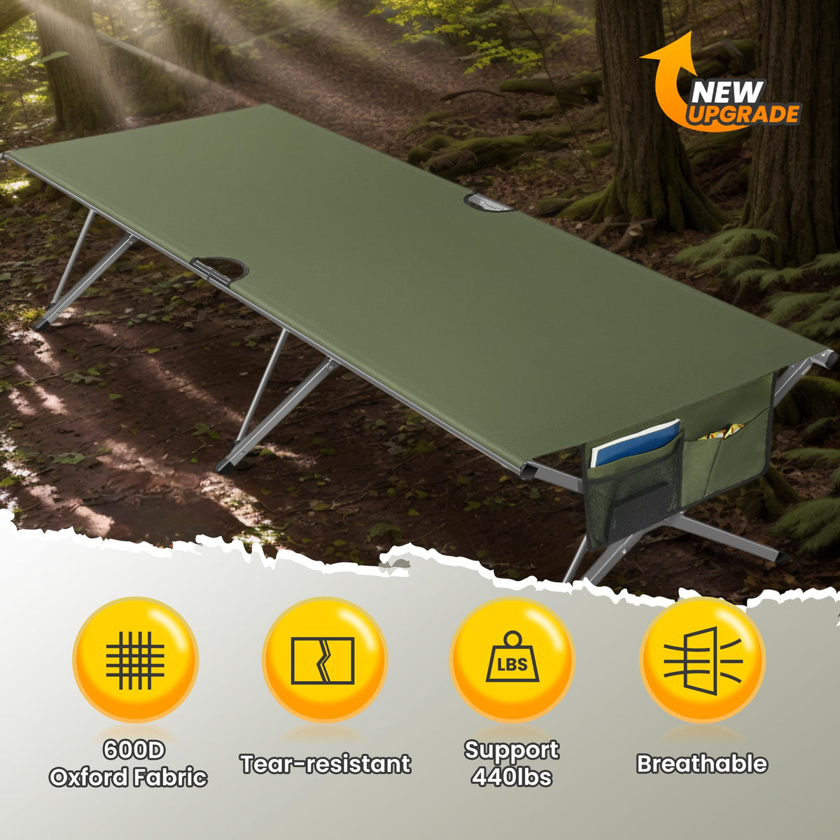 Oversized Folding Camping Cot with Storage Bag I7123
