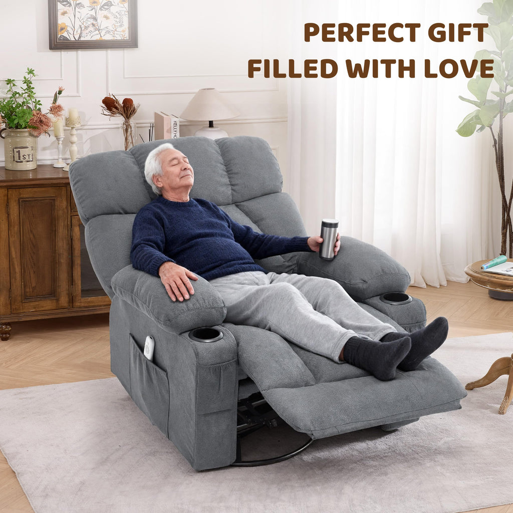 Oversized Grey Swivel Massage Recliner Chair W955483