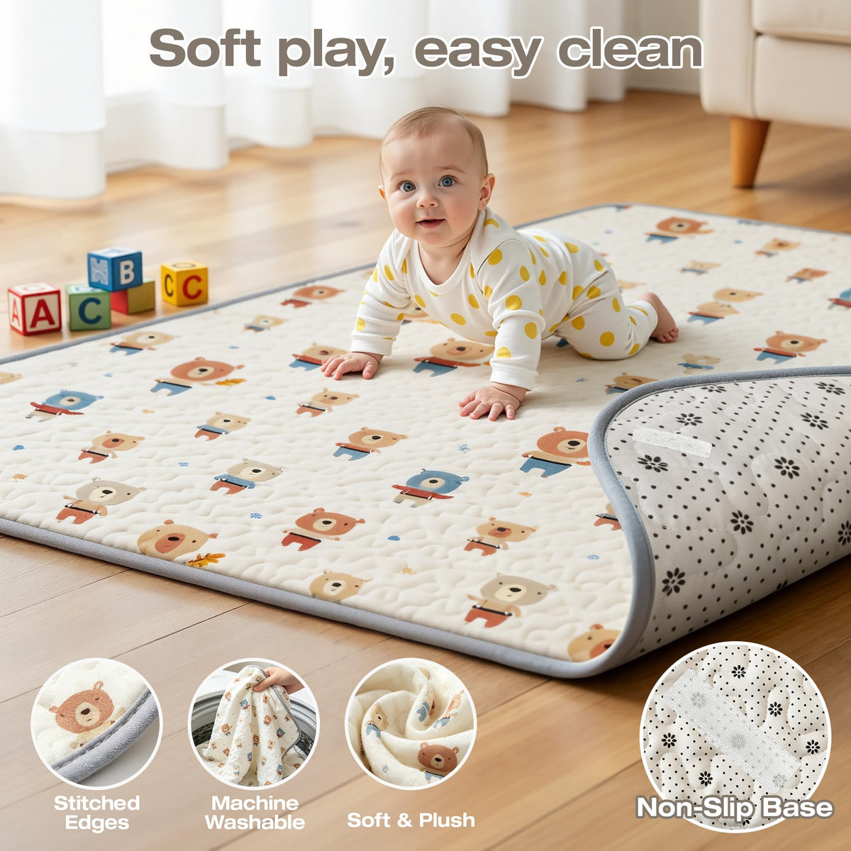 Baby Playpen with Mat, 47x47in Beige B8019
