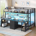 Twin Over Twin Bunk Bed with Desk and LED Lights W10889