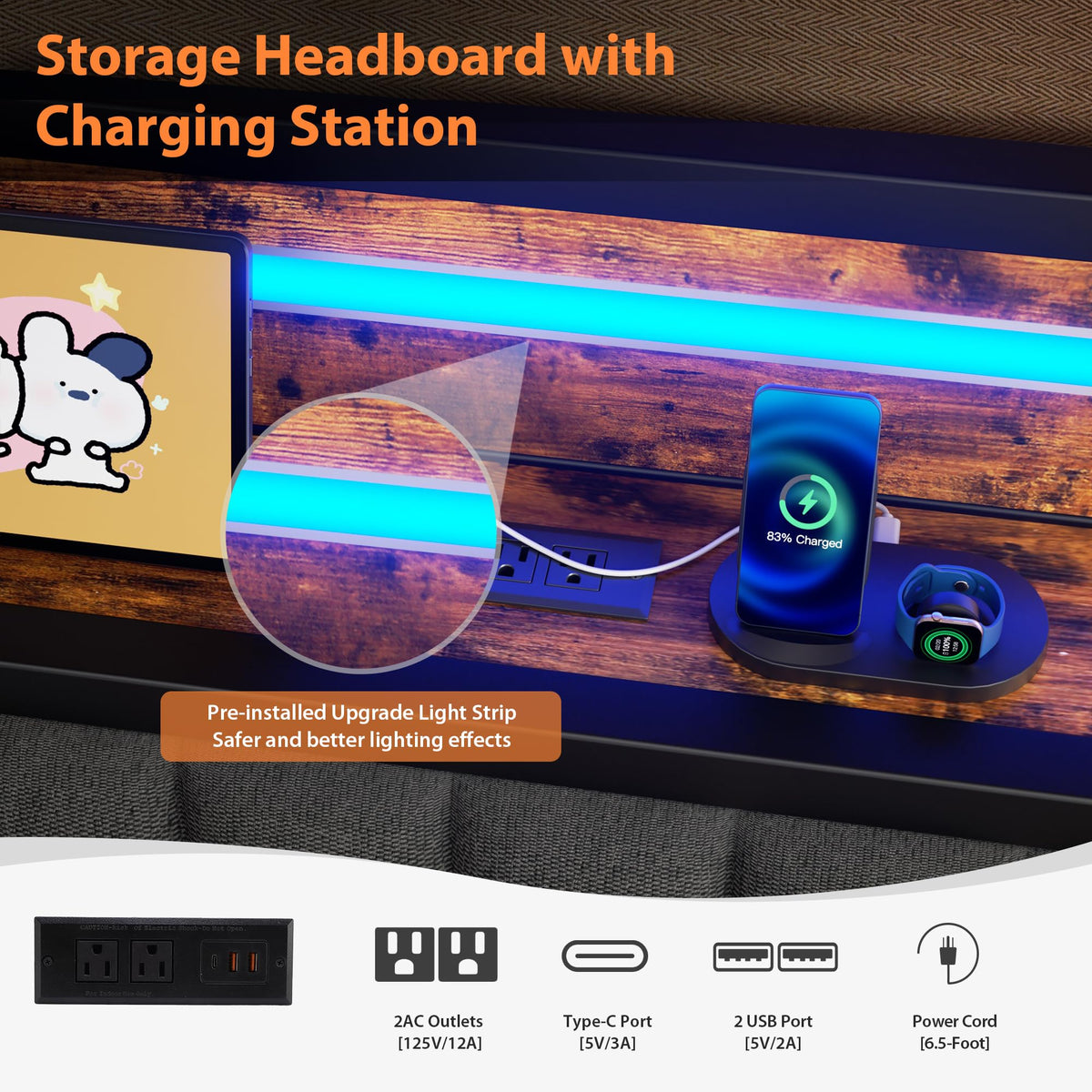 Brown Metal Daybed with Trundle and Storage Headboard Z7701