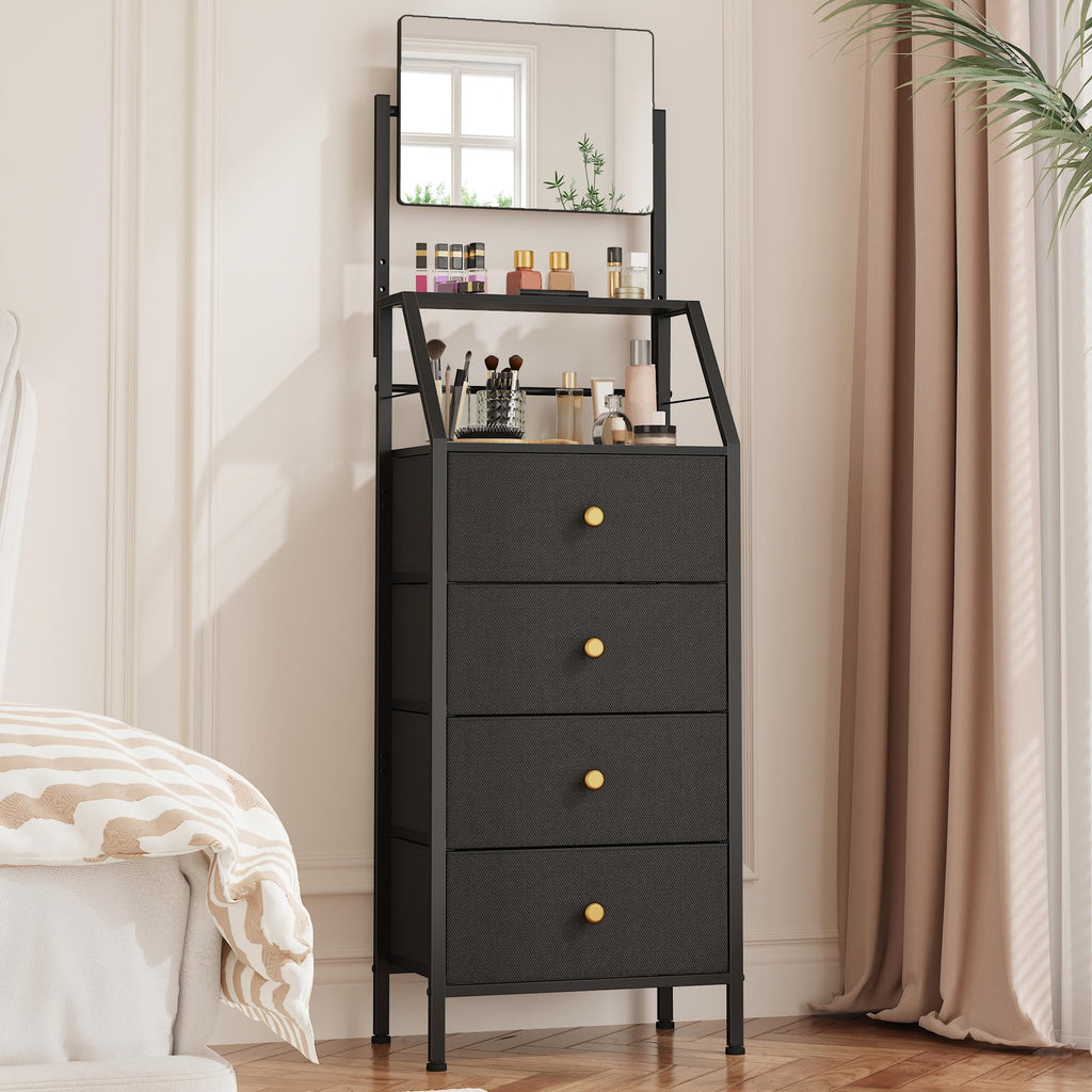 Black 4 Drawer Vanity Dresser with Adjustable Mirror S4620