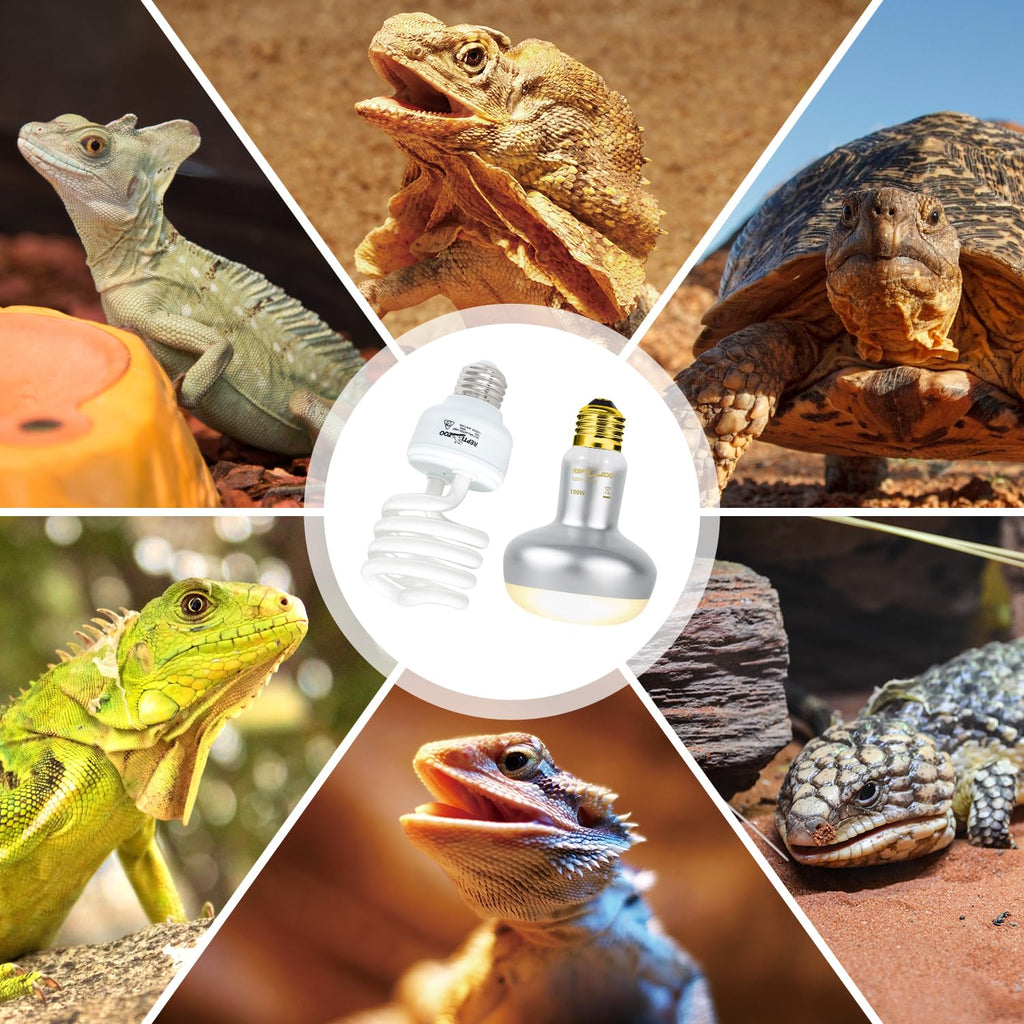 Reptile Heat Lamp Combo Pack with Dual Light Fixture, 100W Basking Spot Light & 26W UVA UVB Bulb N24154