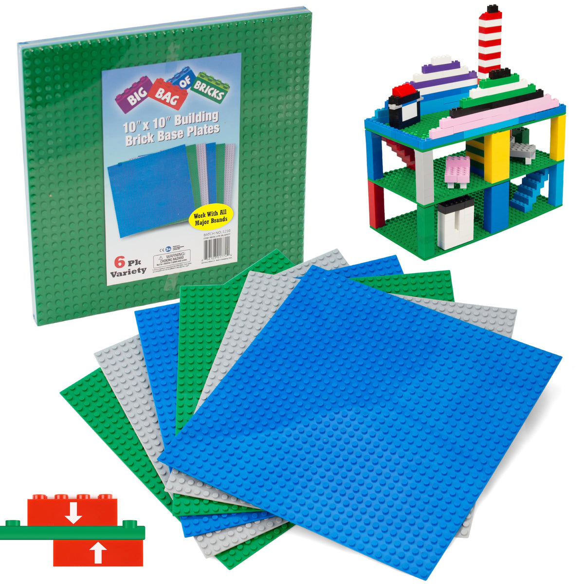 Green Blue White 10x10" Building Bricks Baseplates 4 Pack Q815