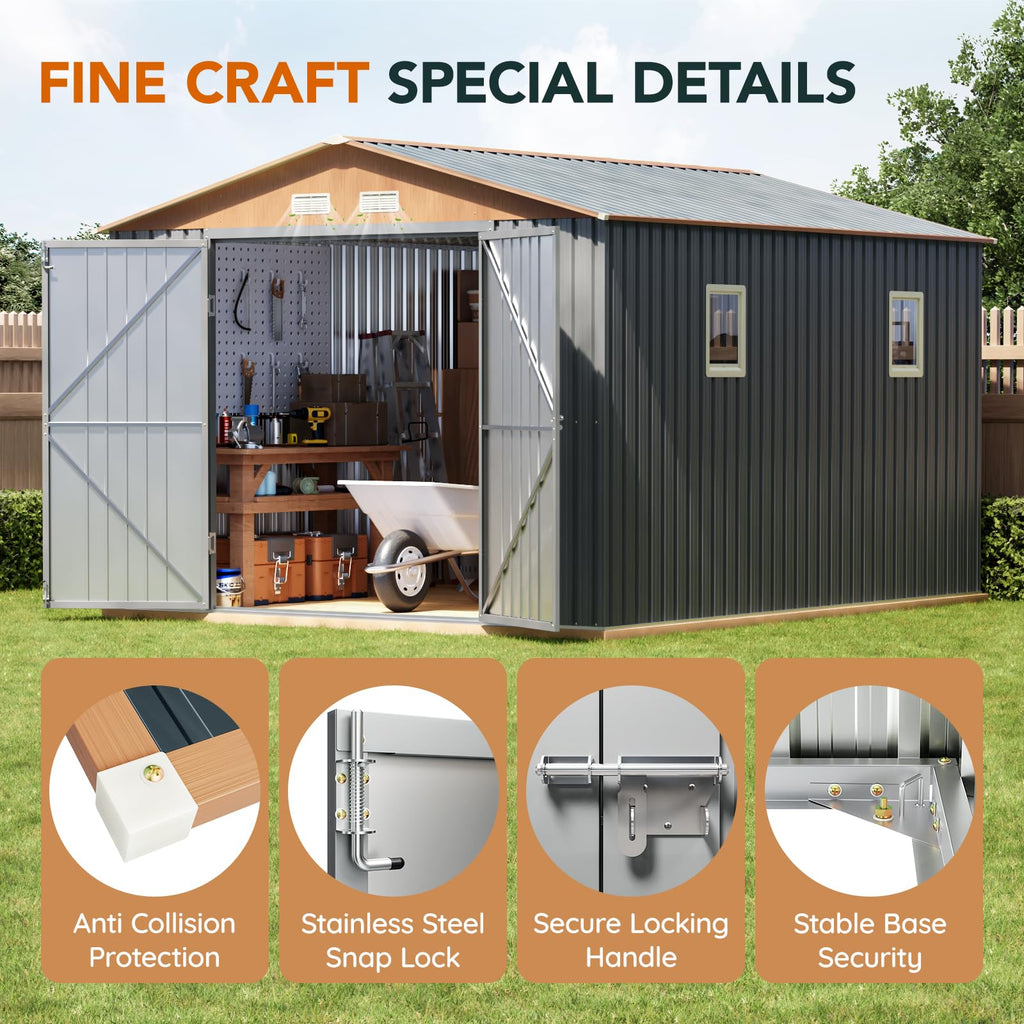 10x12x7.4FT Outdoor Storage Shed with Lockable Doors O42657