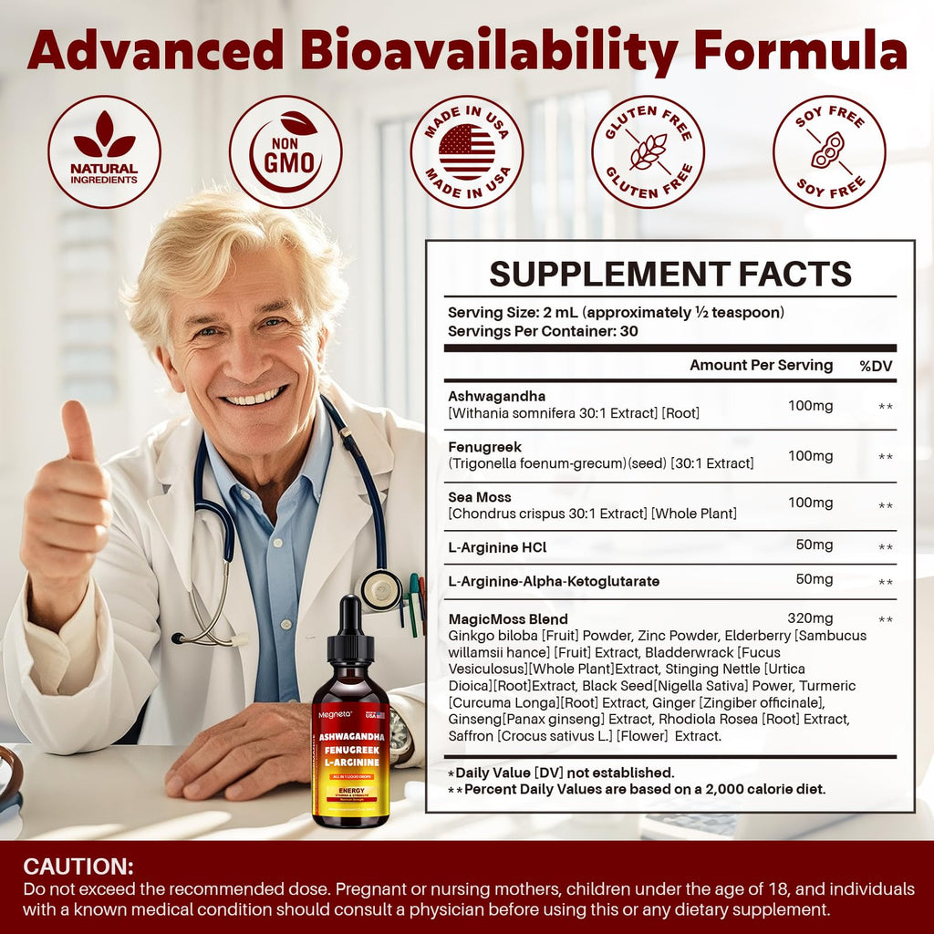 Ashwagandha Fenugreek L-Arginine Liquid Drops 2 fl oz X7961