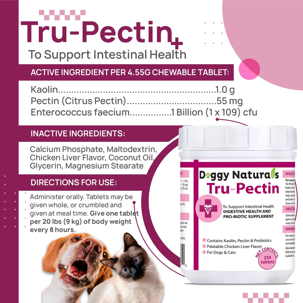 250 Tablets Chicken Liver Flavor Anti-Diarrheal for Dogs & Cats Q377