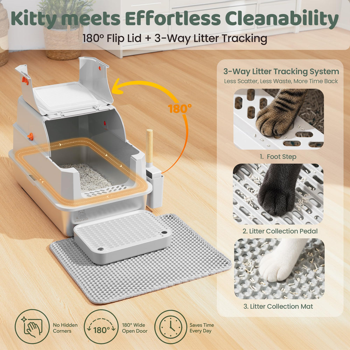 XL Stainless Steel Enclosed Litter Box with Lid W9633