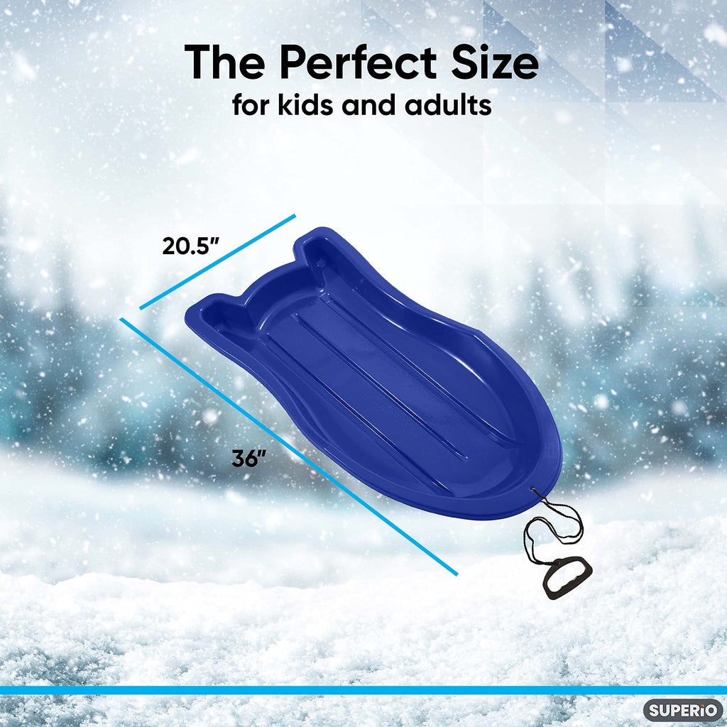 3 Pack Plastic Toboggan Snow Sled with Pull Ropes and Handles V1939