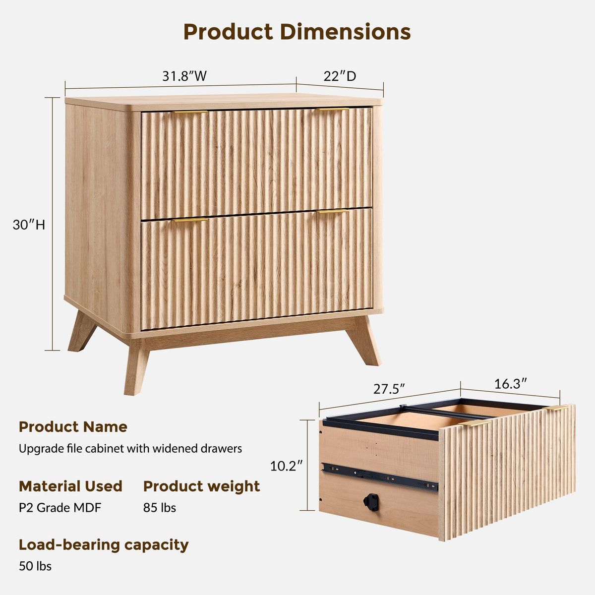 31.8-Inch Fluted 2 Drawer Lateral File Cabinet M17793