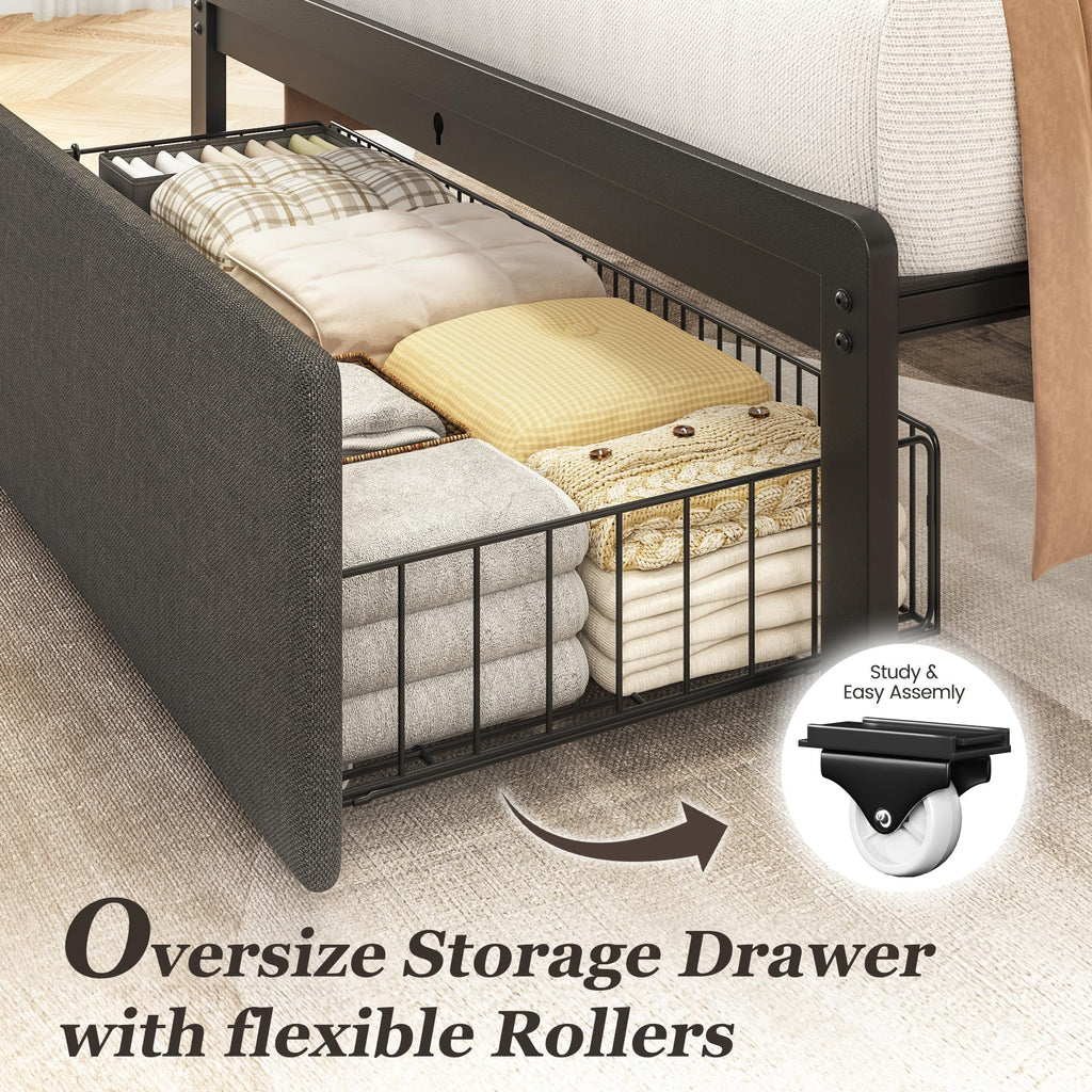 Grey Twin Bed Frame with Storage Drawer W83938