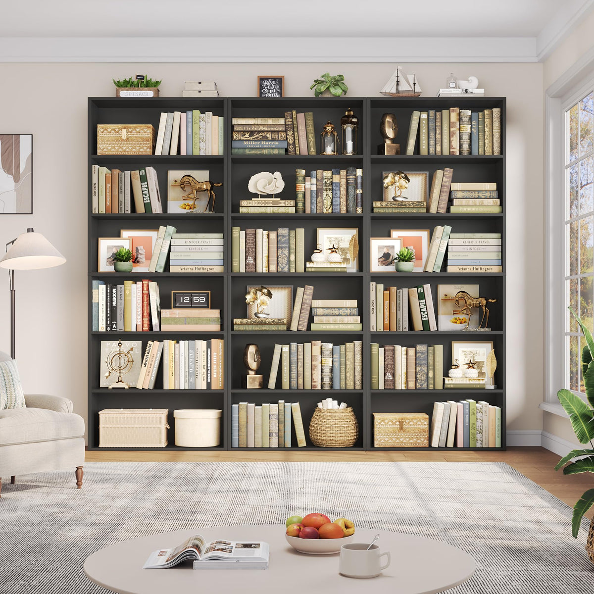 6 Tier Tall Black Bookshelf and Bookcase P936857