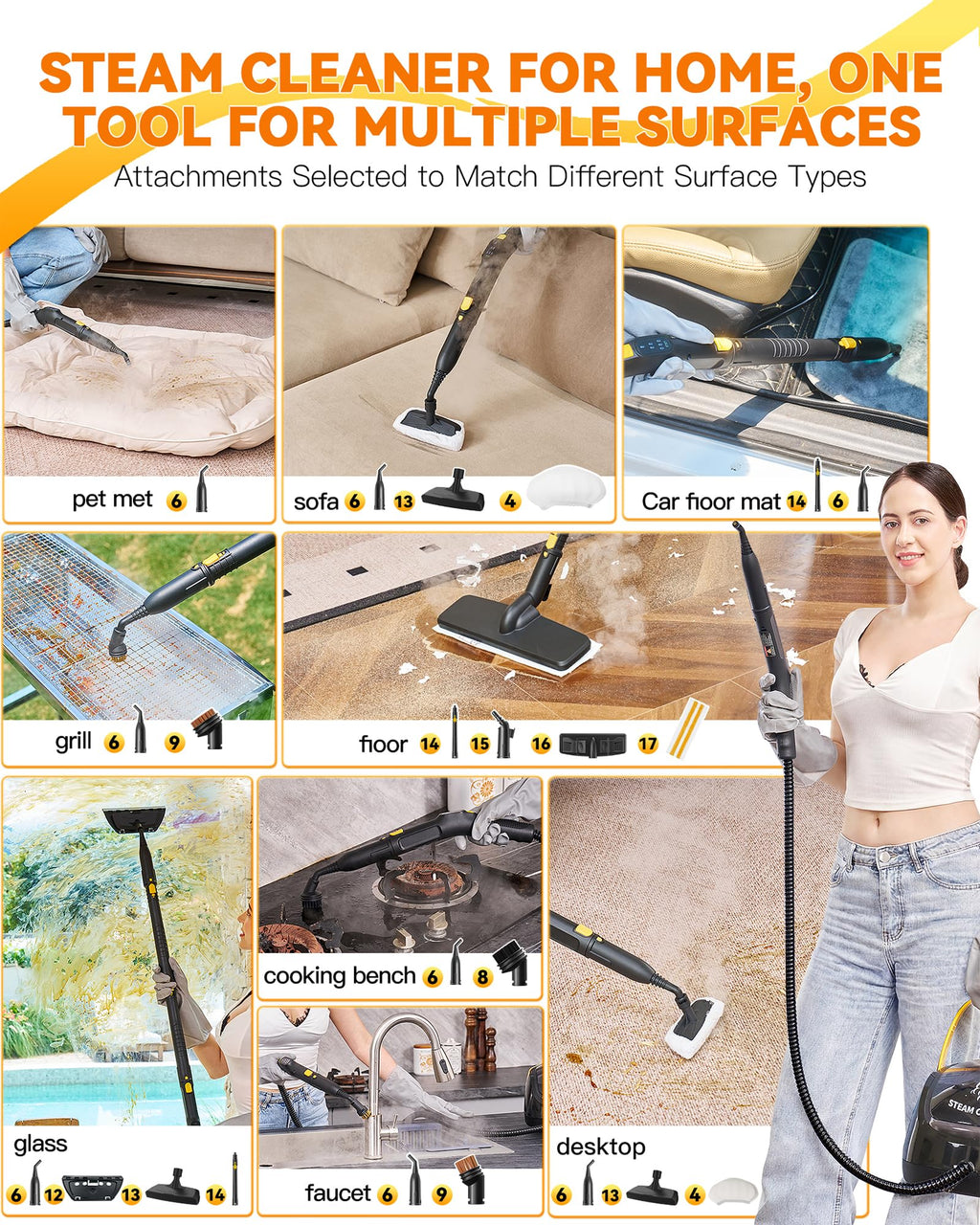 Steam Cleaner with Mop, 25 Accessories R901