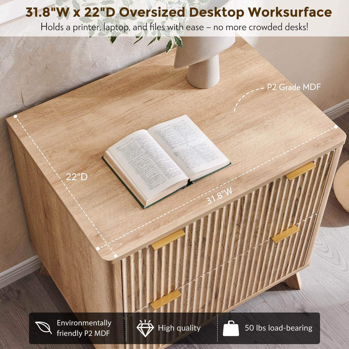 31.8-Inch Fluted 2 Drawer Lateral File Cabinet M17793