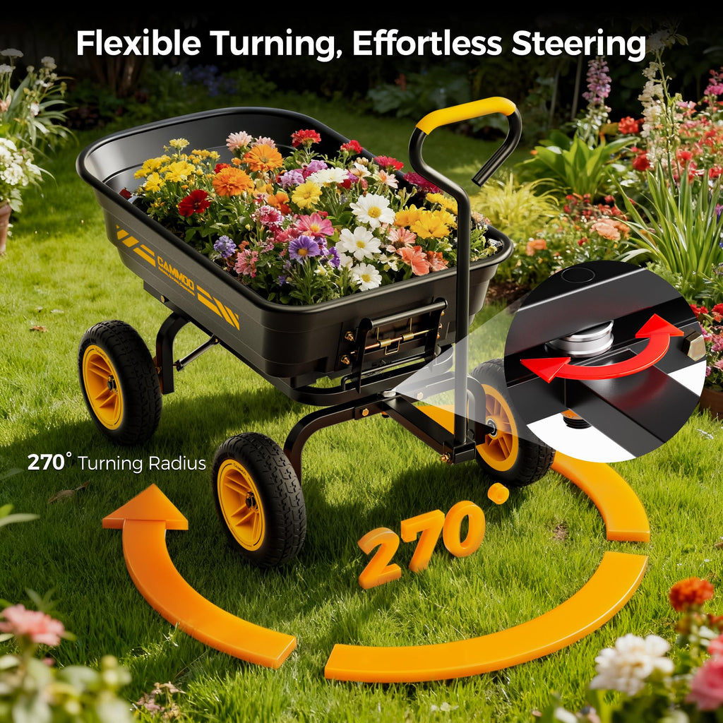 10-in No-Flat Tires 600lb Garden Dump Cart 4 Cu.Ft Wheelbarrow Black S67263