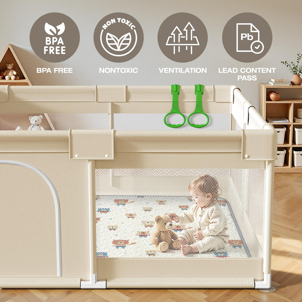 Baby Playpen with Mat, 47x47in Beige B8019